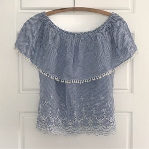 Dizzy Lizzy // NWOT Women's Striped Eyelet Trim Bardot Top